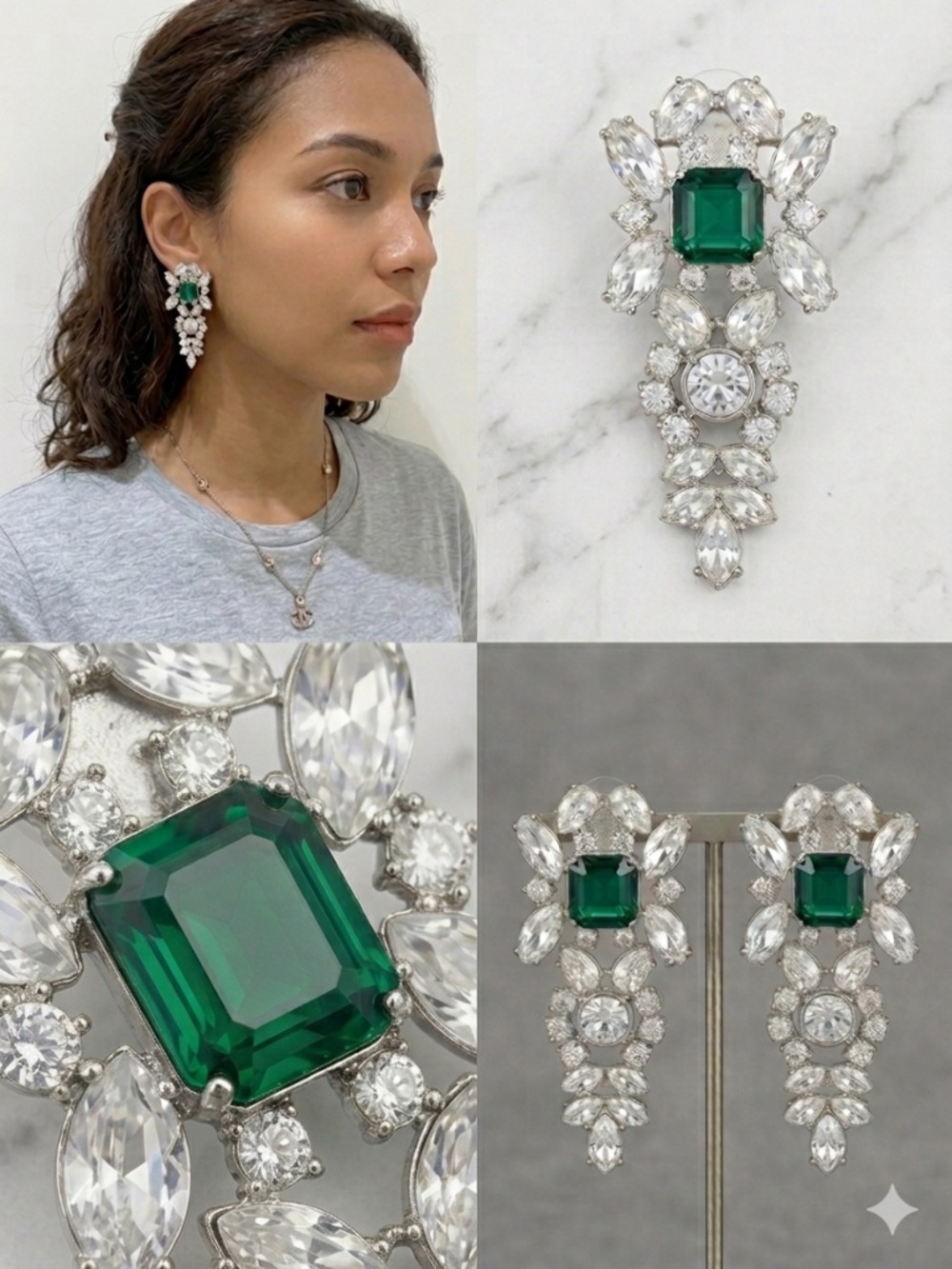 Gorgeous Emerald Green Crystal Statement Earrings - Brand New Set